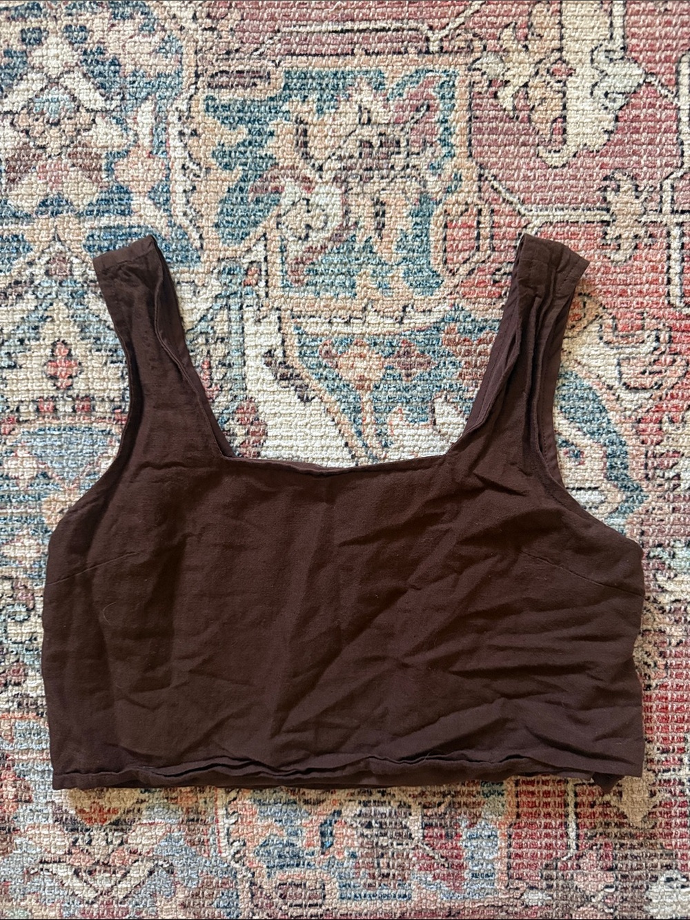 Square Neck Brown Crop Tank Top
